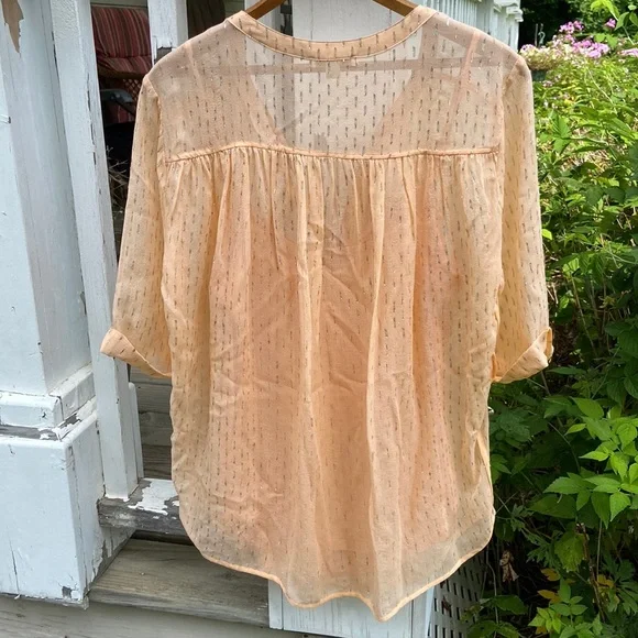 Ella Moss Sparkly Sheer Peach Top With Snap In Camisole Women's Size M - Picture 2 of 6